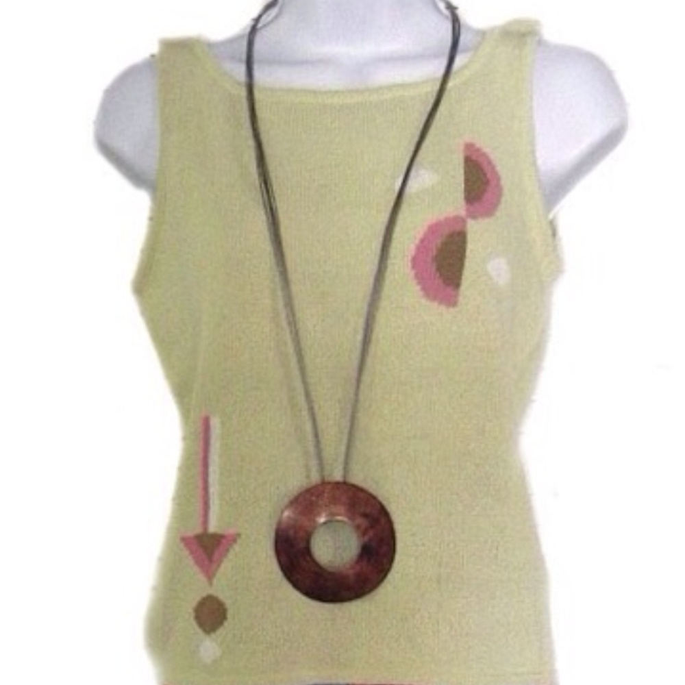 Light Green Geometric Pattern Knitted Tank Top - Picture 2 of 4